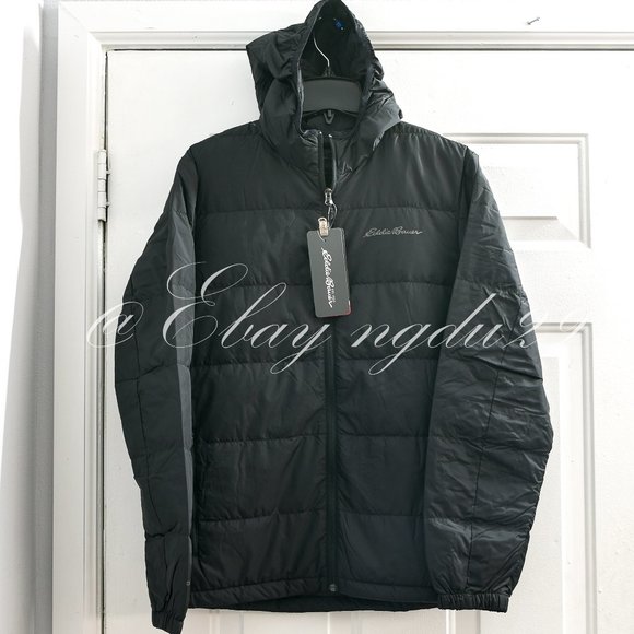 Eddie‎ Bauer Men's Down Hooded Jacket BLACK - Picture 2 of 13